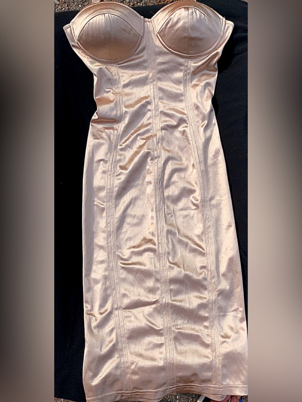 Entry Champagne Satin Corset Bodycon Midi Dress Small NWT